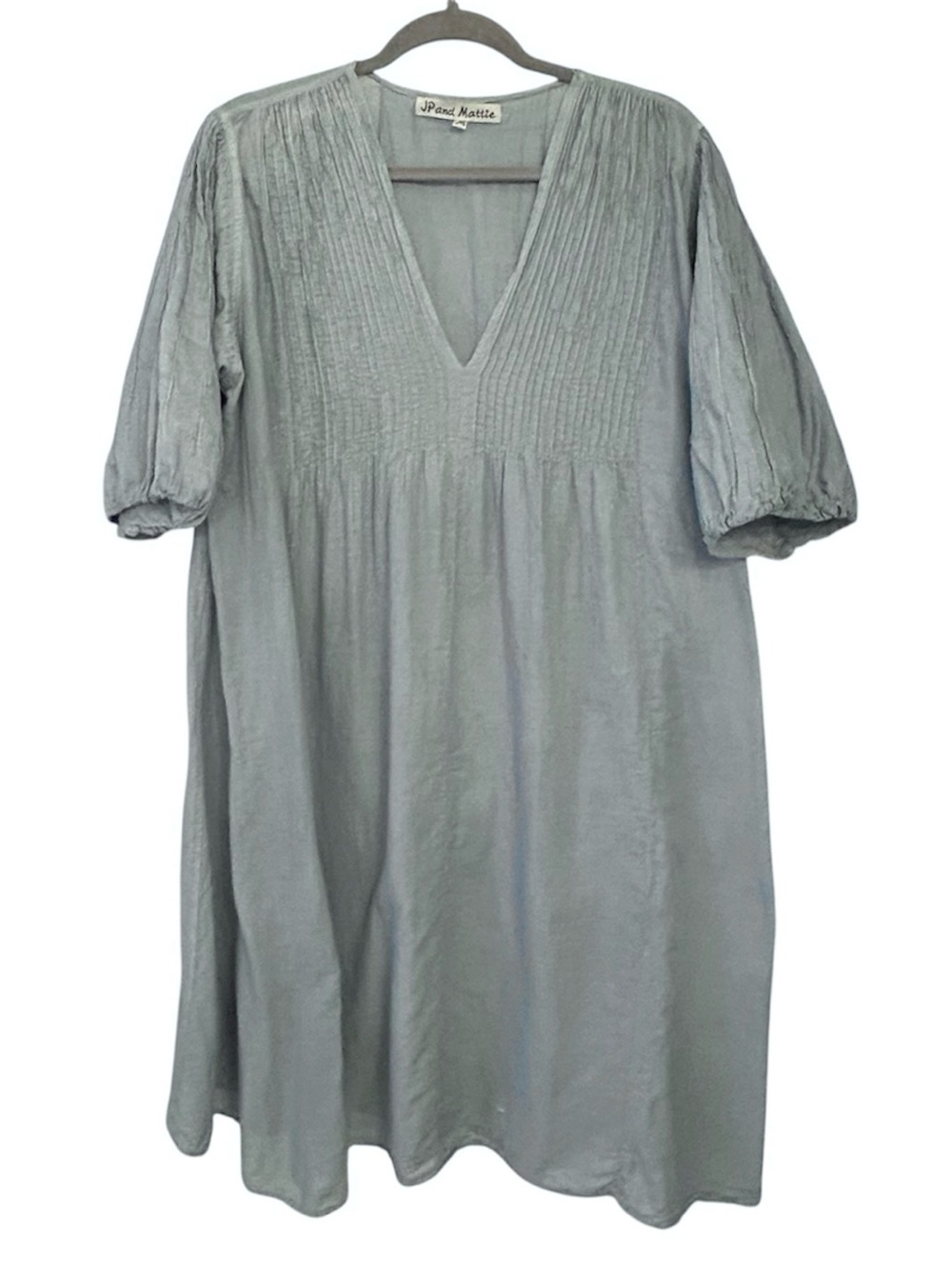 JP and Mattie Light Blue Oversized V-Neck Pintuck Cotton Tunic Dress Size Medium